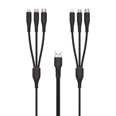 XO kabelis NB196 6in1 USB - 2x Lightning + USB-C + microUSB 1,2m 3,5A / 2m 2,5A, melns cena un informācija | Savienotājkabeļi | 220.lv