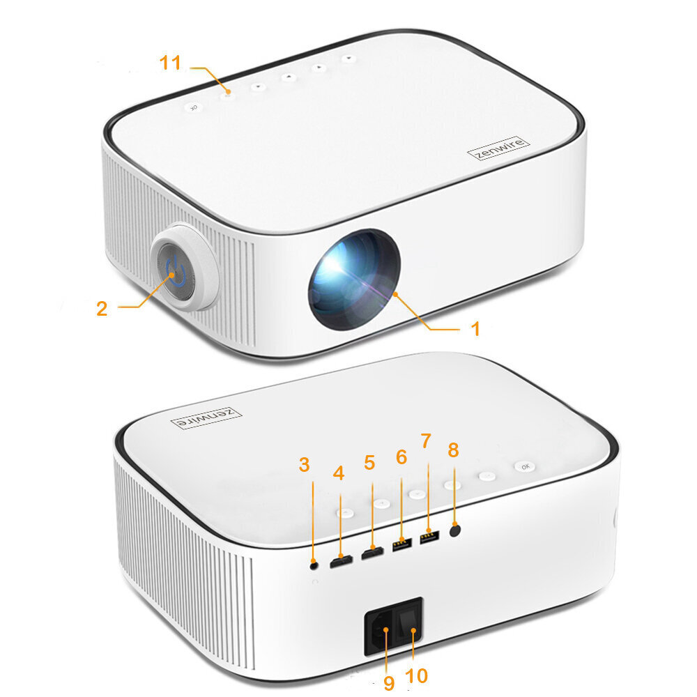 Projektors LED projektors 4K Full HD 8800 lm 6000: 1 220 '' WiFi Bluetooth Zenwire Yg550 cena un informācija | Projektori | 220.lv