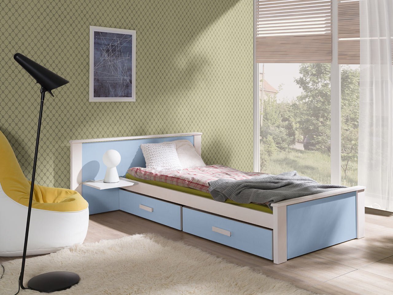 Vienguļamā gulta Minnesota Plus 80-biały / niebieski цена и информация | Gultas | 220.lv
