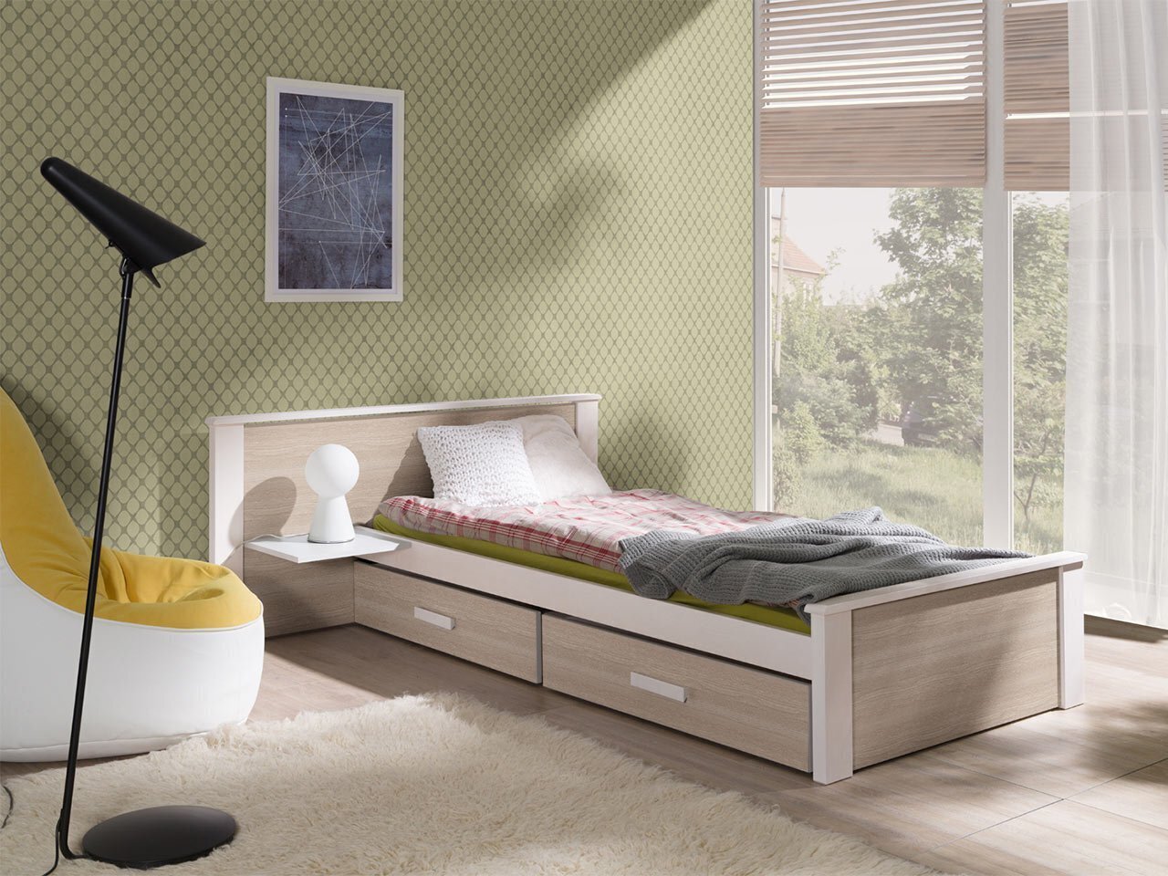 Vienguļamā gulta Minnesota Plus 80-biały / dąb sonoma cena un informācija | Gultas | 220.lv