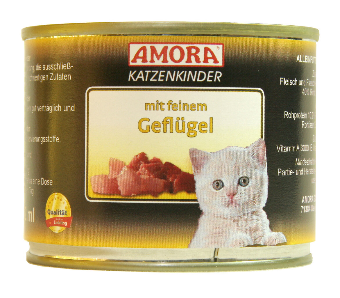 AMORA konservu komplekts kaķēniem ar mājputnu gaļu 6x200 g cena un informācija | Konservi kaķiem | 220.lv
