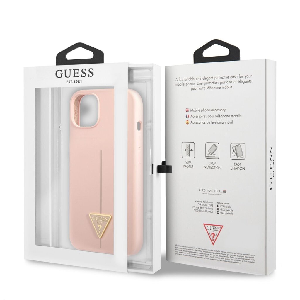 Guess Silicone Line Triangle maciņš, piemērots iPhone 13 mini, rozā cena un informācija | Telefonu vāciņi, maciņi | 220.lv