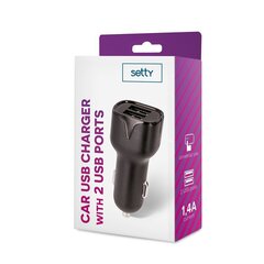 Setty car charger 2x USB 1,4A black цена и информация | Зарядные устройства для телефонов | 220.lv