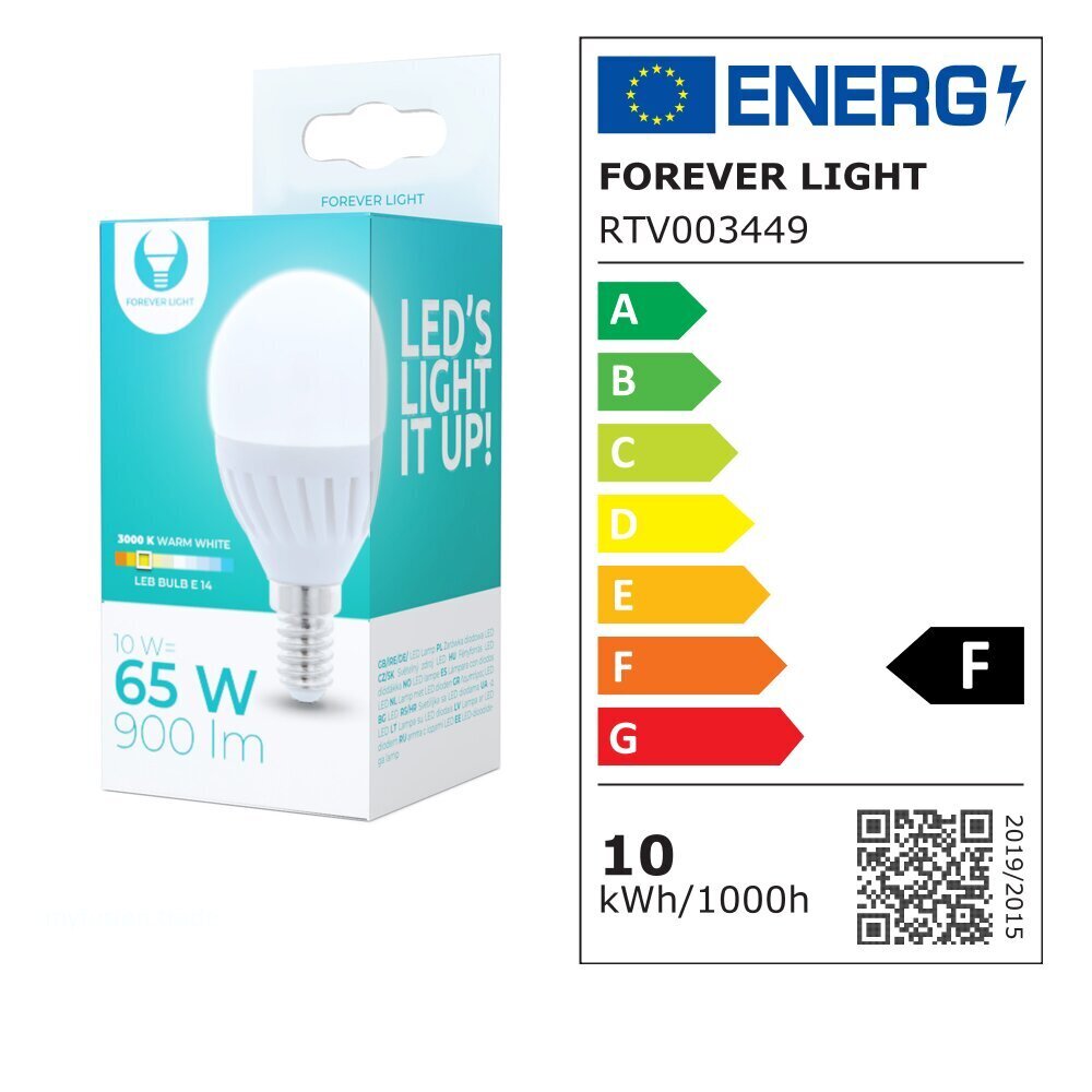 Forever Light LED spuldze E14 G45 10W 230V 3000K 900lm cena un informācija | Spuldzes | 220.lv