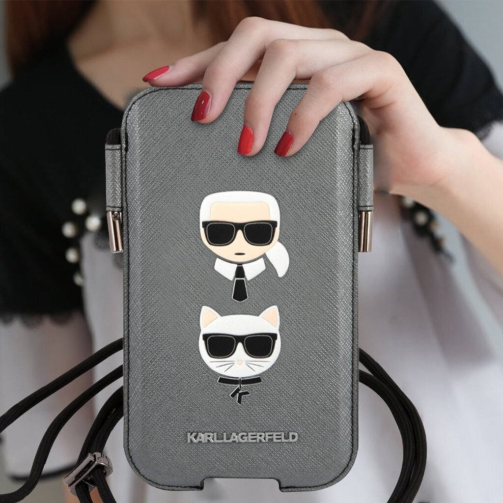 Karl Lagerfeld Choupette Head Saffiano PU Pouch L Black цена и информация | Telefonu vāciņi, maciņi | 220.lv