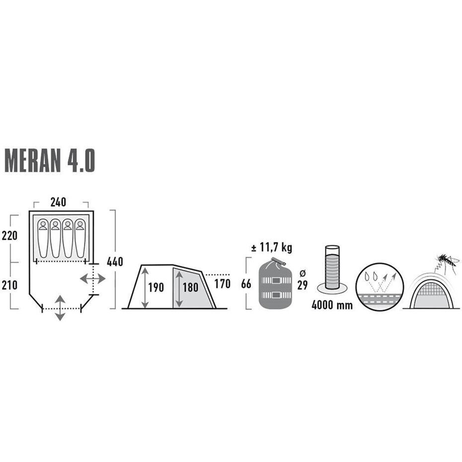 Telts High Peak Meran 4, pelēka/zaļa цена и информация | Teltis | 220.lv