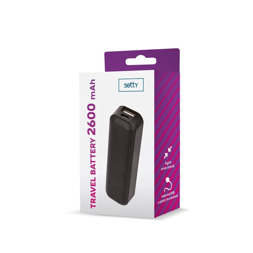 Setty power bank 2600 mAh mini black cena un informācija | Lādētāji-akumulatori (Power bank) | 220.lv