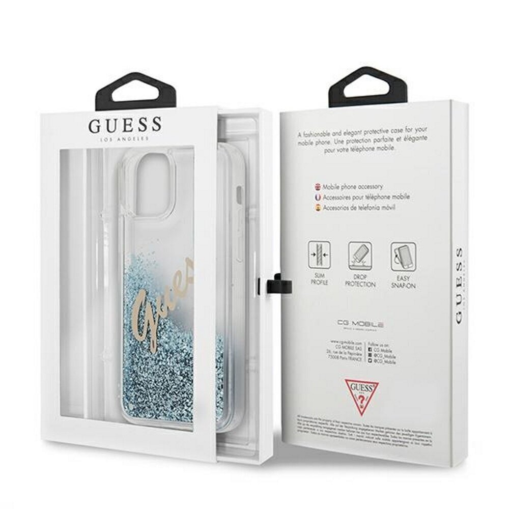 Guess case for iPhone 12 Pro Max 6,7" GUHCP12LGLVSBL blue hard case Glitter Vintage Script cena un informācija | Telefonu vāciņi, maciņi | 220.lv