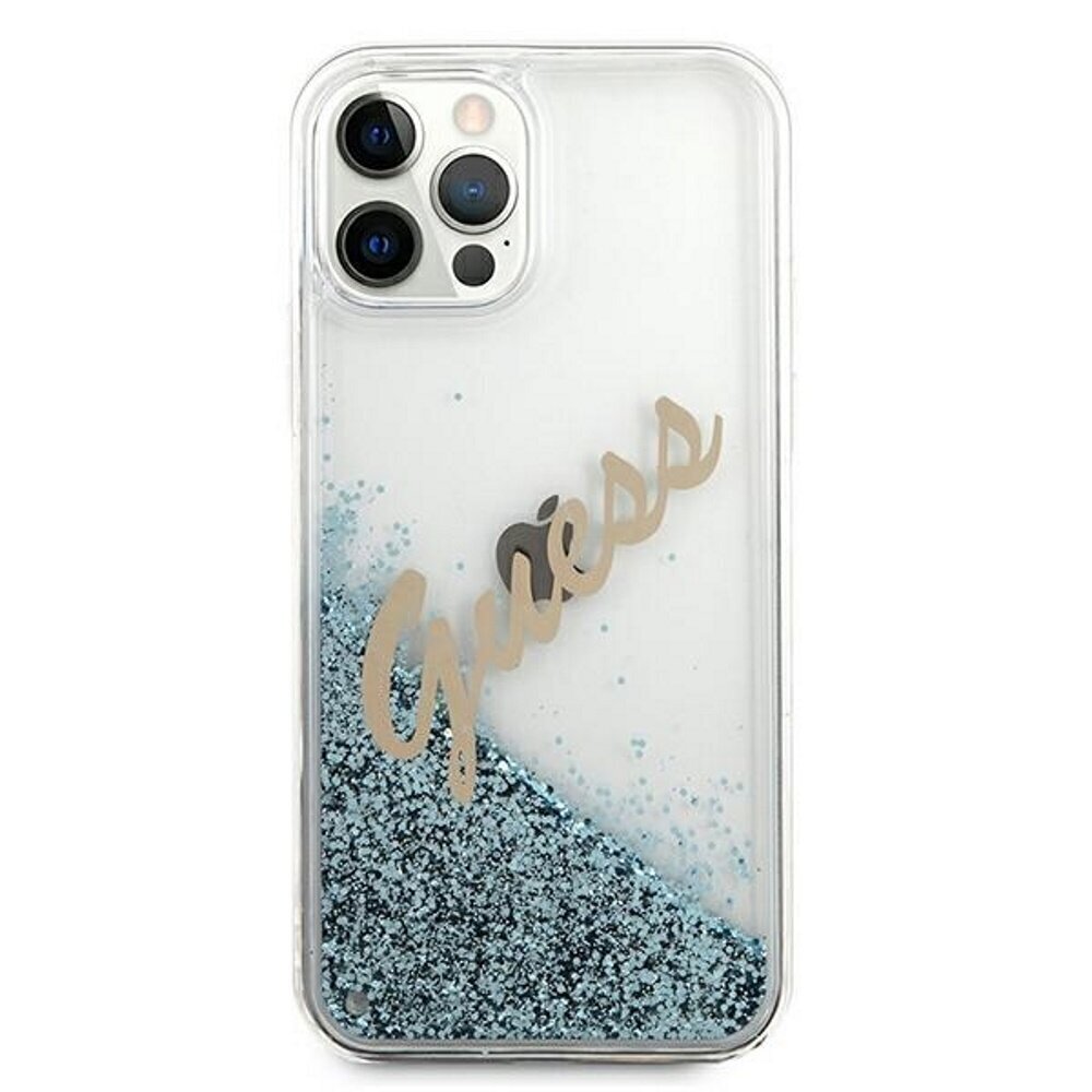 Guess case for iPhone 12 / 12 Pro 6,1" GUHCP12MGLVSBL blue hard case Glitter Vintage Script cena un informācija | Telefonu vāciņi, maciņi | 220.lv