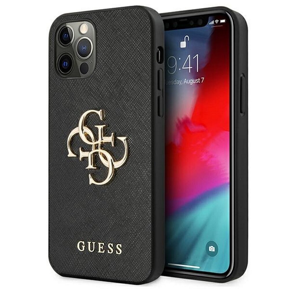 Guess case for iPhone 13 6,1" GUHCP13MSA4GSBK black hard case Saffiano 4G Metal Logo cena un informācija | Telefonu vāciņi, maciņi | 220.lv