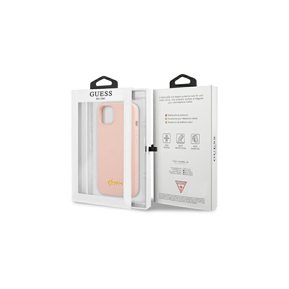 Guess case for iPhone 13 Pro Max 6,7" GUHMP13XLSLMGLP light pink hard case Silicone Script Gold Logo Magsafe cena un informācija | Telefonu vāciņi, maciņi | 220.lv