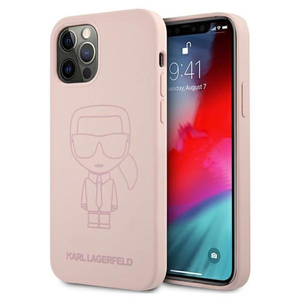 Karl Lagerfeld case for iPhone 12 Mini 5,4" KLHCP12SSILTTPI pink hard case Silicone Iconic Outline cena un informācija | Telefonu vāciņi, maciņi | 220.lv