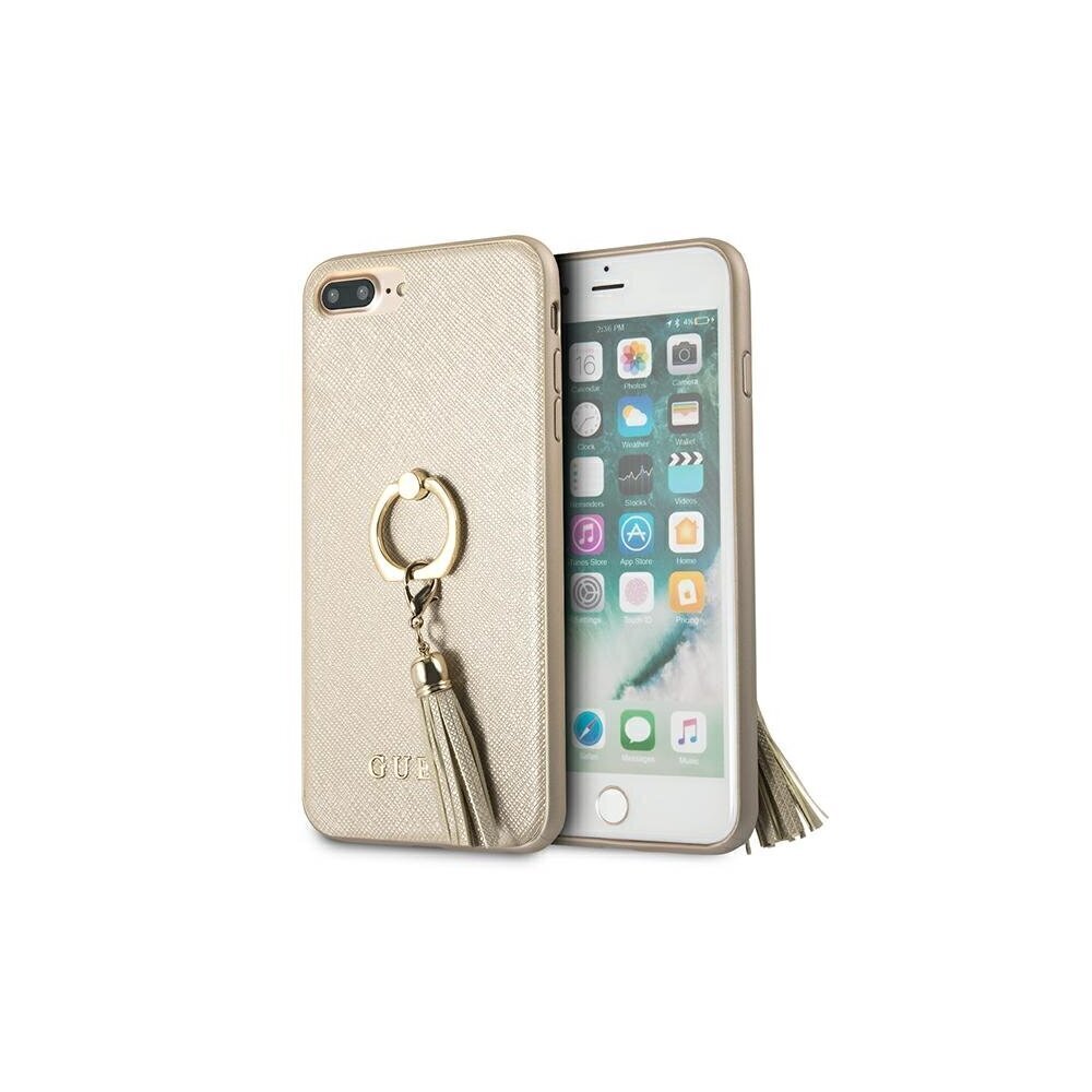 Guess case for iPhone 7 Plus / 8 Plus GUHCI8LRSSABE beige hard case Saffiano with ring stand цена и информация | Telefonu vāciņi, maciņi | 220.lv