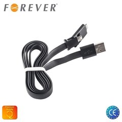 Плоский силиконовый USB кабель Forever 2-в-1 Micro USB + Apple Lightning 8pin, черный, EU Blister цена и информация | Кабели для телефонов | 220.lv