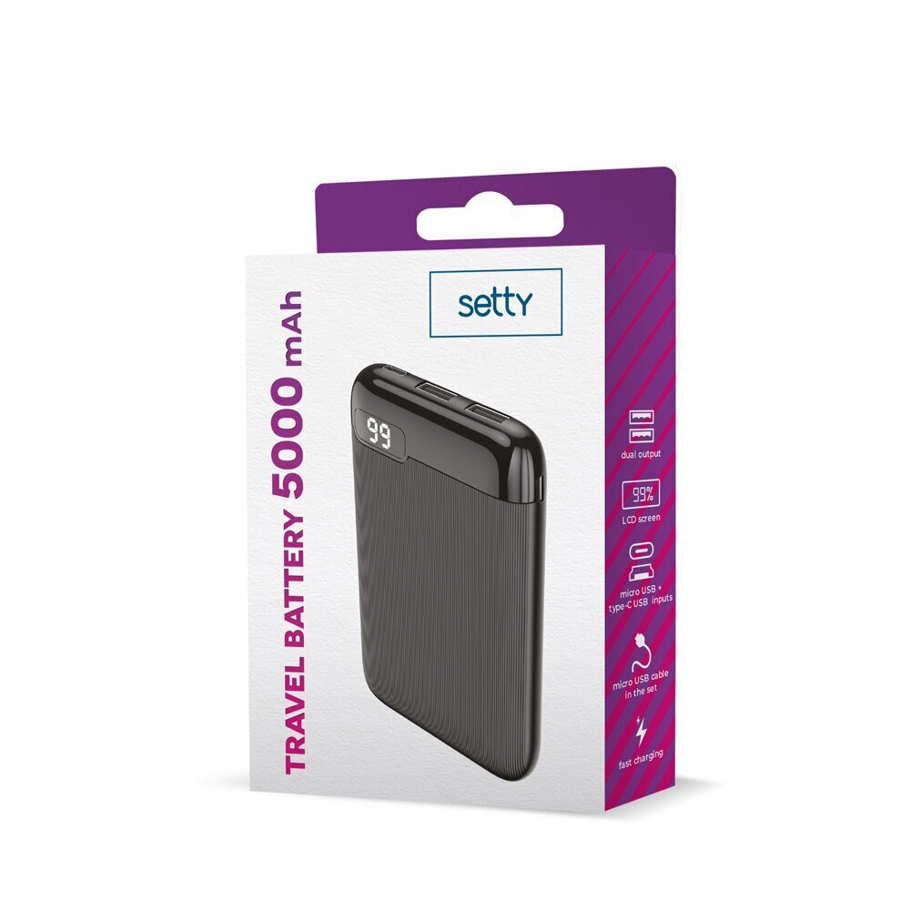 Setty power bank 5000 mAh LCD SPBL-05 black цена и информация | Lādētāji-akumulatori (Power bank) | 220.lv