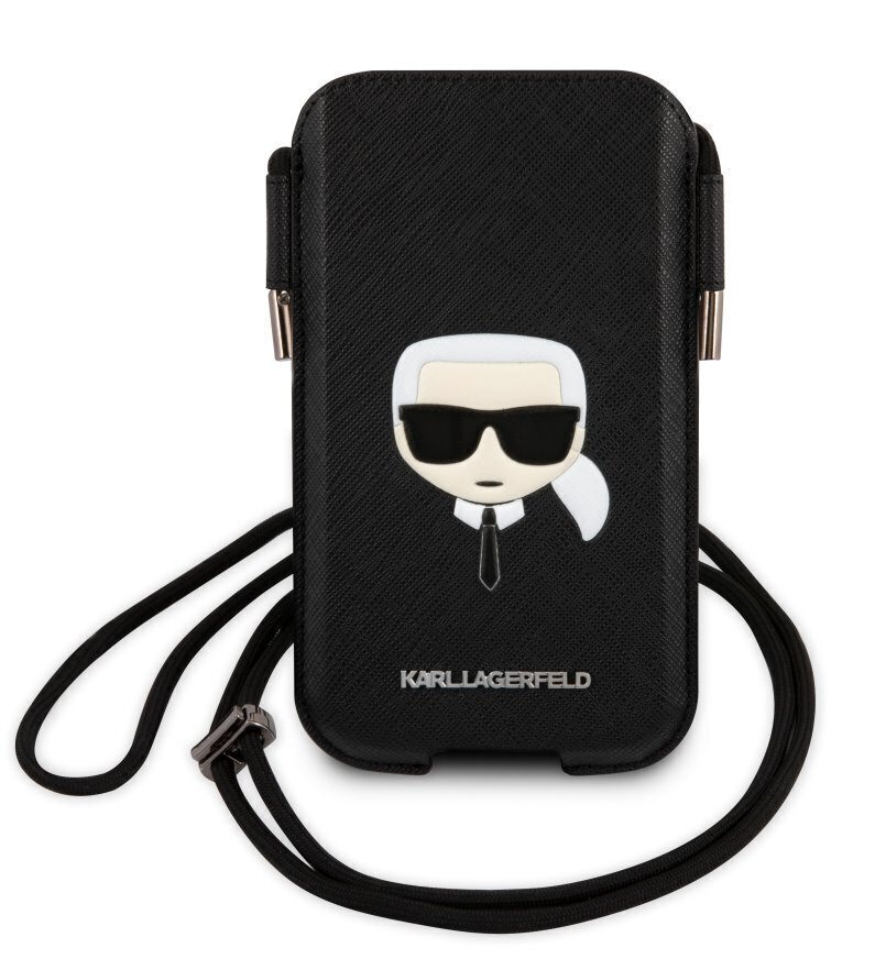 Karl Lagerfeld Head Saffiano PU Pouch S/M Black цена и информация | Telefonu vāciņi, maciņi | 220.lv