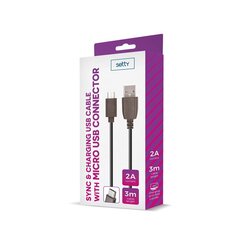 Setty cable USB - microUSB 3,0 m 2A black цена и информация | Кабели для телефонов | 220.lv