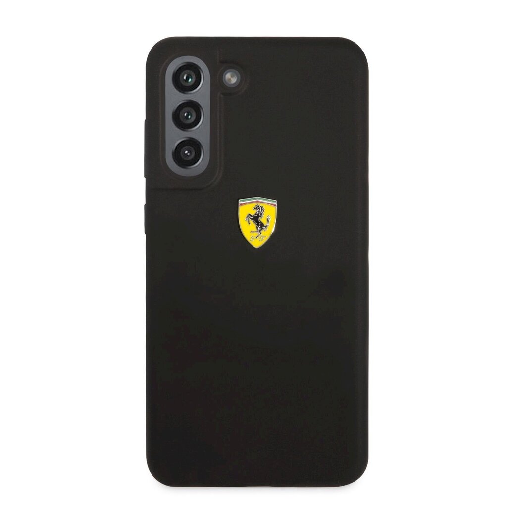 Ferrari Liquid Silicone Metal Logo maciņš, piemērots Samsung Galaxy S21 FE 5G, melns cena un informācija | Telefonu vāciņi, maciņi | 220.lv