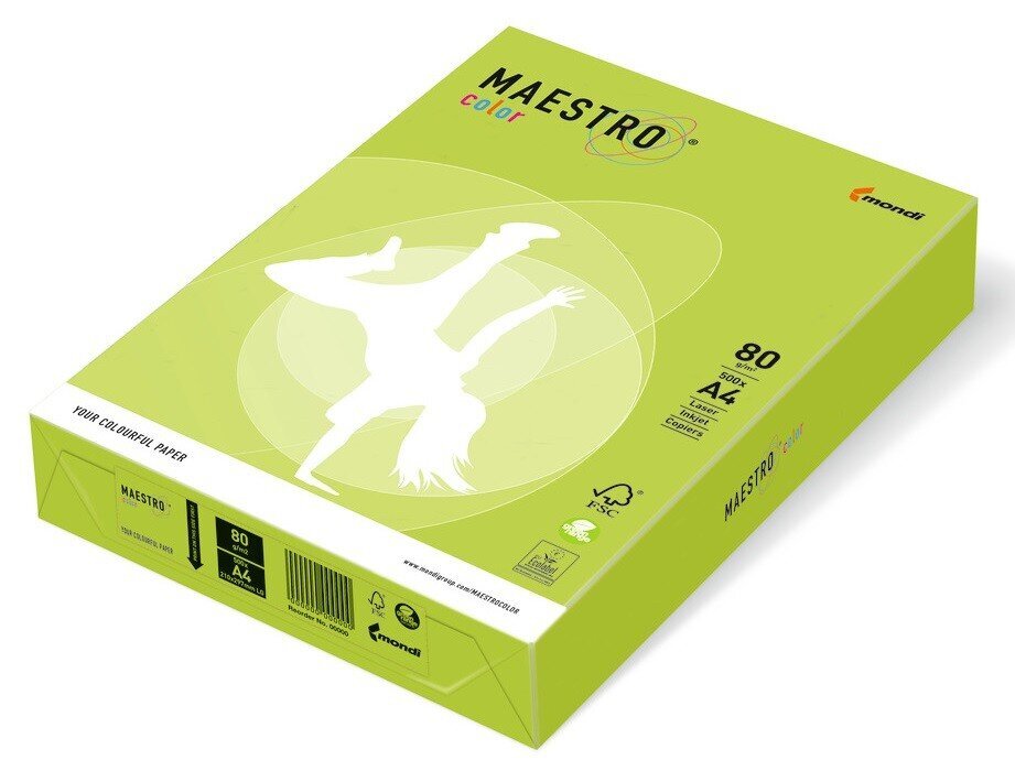 Krāsainais papīrs MAESTRO COLOR, 80 g/m2, A4, 500 lapas, dzeltenīgi zaļš  (Lime Green) cena | 220.lv