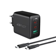 Acefast 2in1 charger 2x USB Type C / USB 65W, PD, QC 3.0, AFC, FCP (set with cable) black (A13 black) цена и информация | Зарядные устройства для телефонов | 220.lv