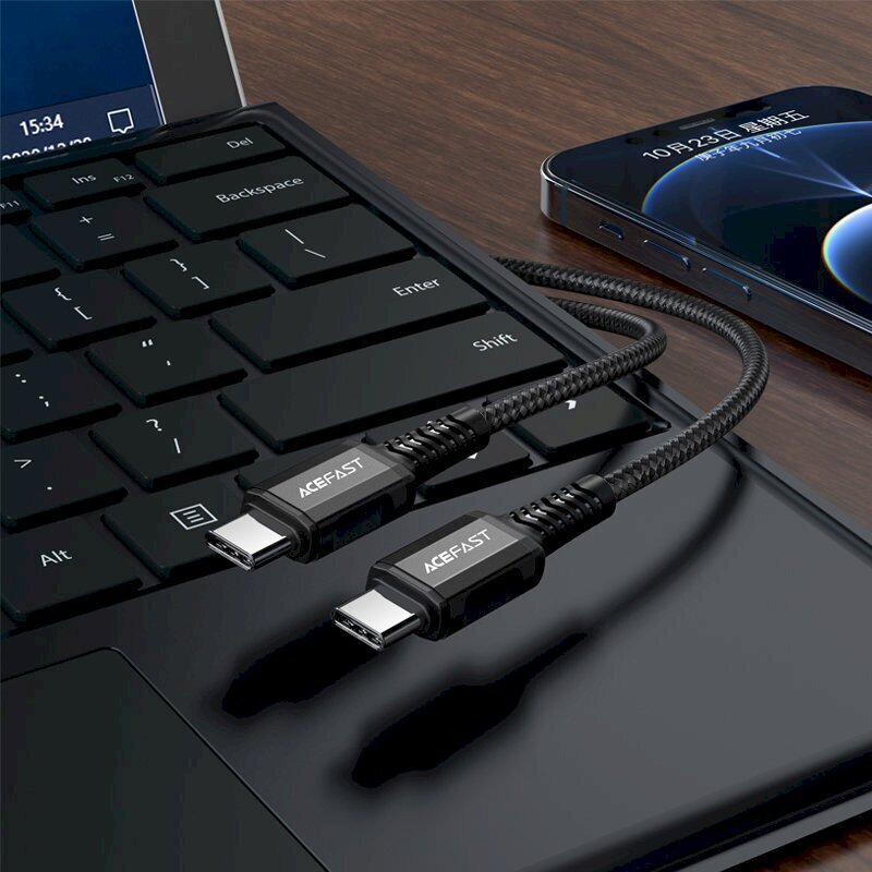 Acefast cable USB Type C - USB Type C 1.2m, 60W (20V / 3A) black (C1-03 black) cena un informācija | Savienotājkabeļi | 220.lv