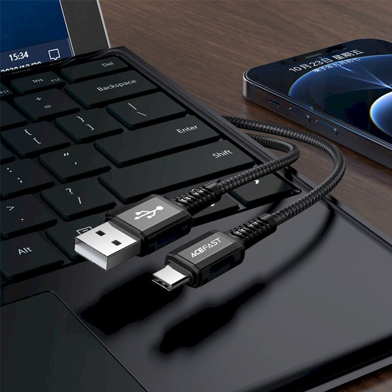 Acefast USB cable - USB Type C 1.2m, 3A black (C1-04 black) cena un informācija | Savienotājkabeļi | 220.lv