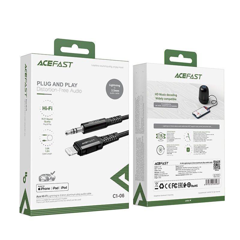 Acefast audio cable MFI Lightning - 3.5mm mini jack (male) 1.2m, AUX black (C1-06 black) cena un informācija | Savienotājkabeļi | 220.lv