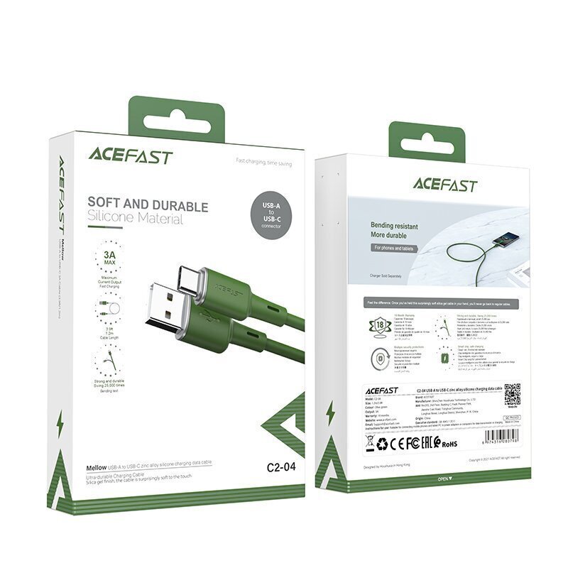 Acefast USB cable - USB Type C 1.2m, 3A green (C2-04 oliver green) cena un informācija | Savienotājkabeļi | 220.lv