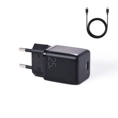 Joyroom small fast charger USB Type C PD 25W EU plug black + USB Type C - USB Type C cable (L-P251) цена и информация | Зарядные устройства для телефонов | 220.lv