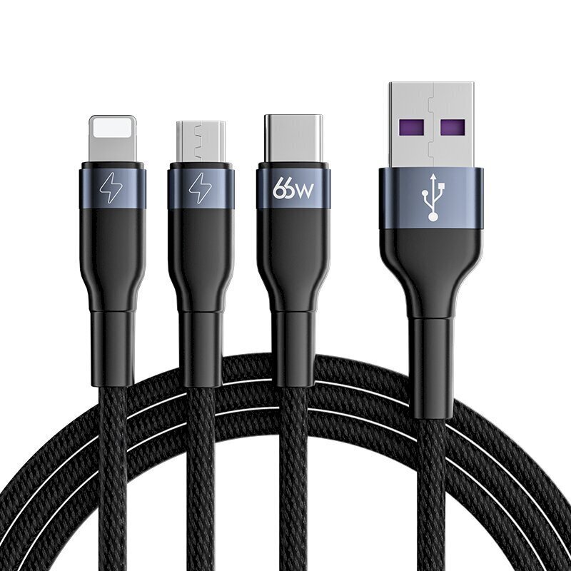 Joyroom 3in1 USB cable - USB Type C / micro USB / Lightning 66W 6A 1.2m black (S-1260G5) cena un informācija | Savienotājkabeļi | 220.lv