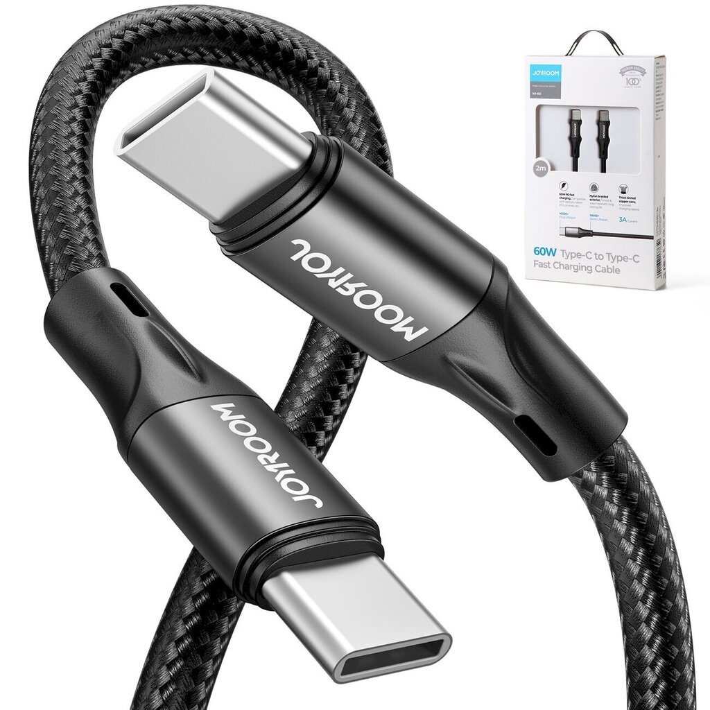 Joyroom fast charging / data cable USB Type C - USB Type C PD 60W 2m black (S-2030N1-60) цена и информация | Savienotājkabeļi | 220.lv