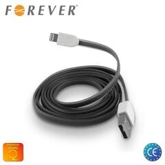 Forever Plakans Silikona USB Datu un uzlādes Kabelis uz Lightning iPhone 5 5S 6 Melns (MD818 Analogs) cena un informācija | Savienotājkabeļi | 220.lv