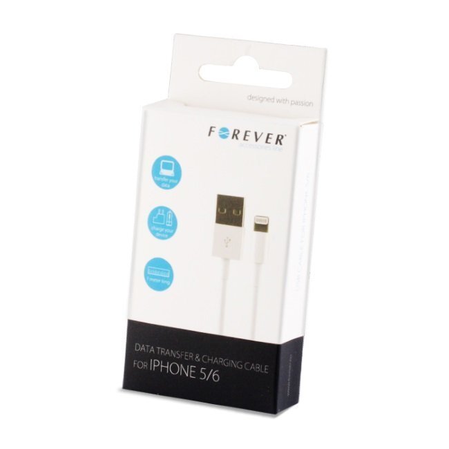 Forever USB Datu un uzlādes Kabelis uz Lightning iPhone 5 5S 6 Balts 1m (MD818 Analogs) (EU Blister) cena un informācija | Savienotājkabeļi | 220.lv