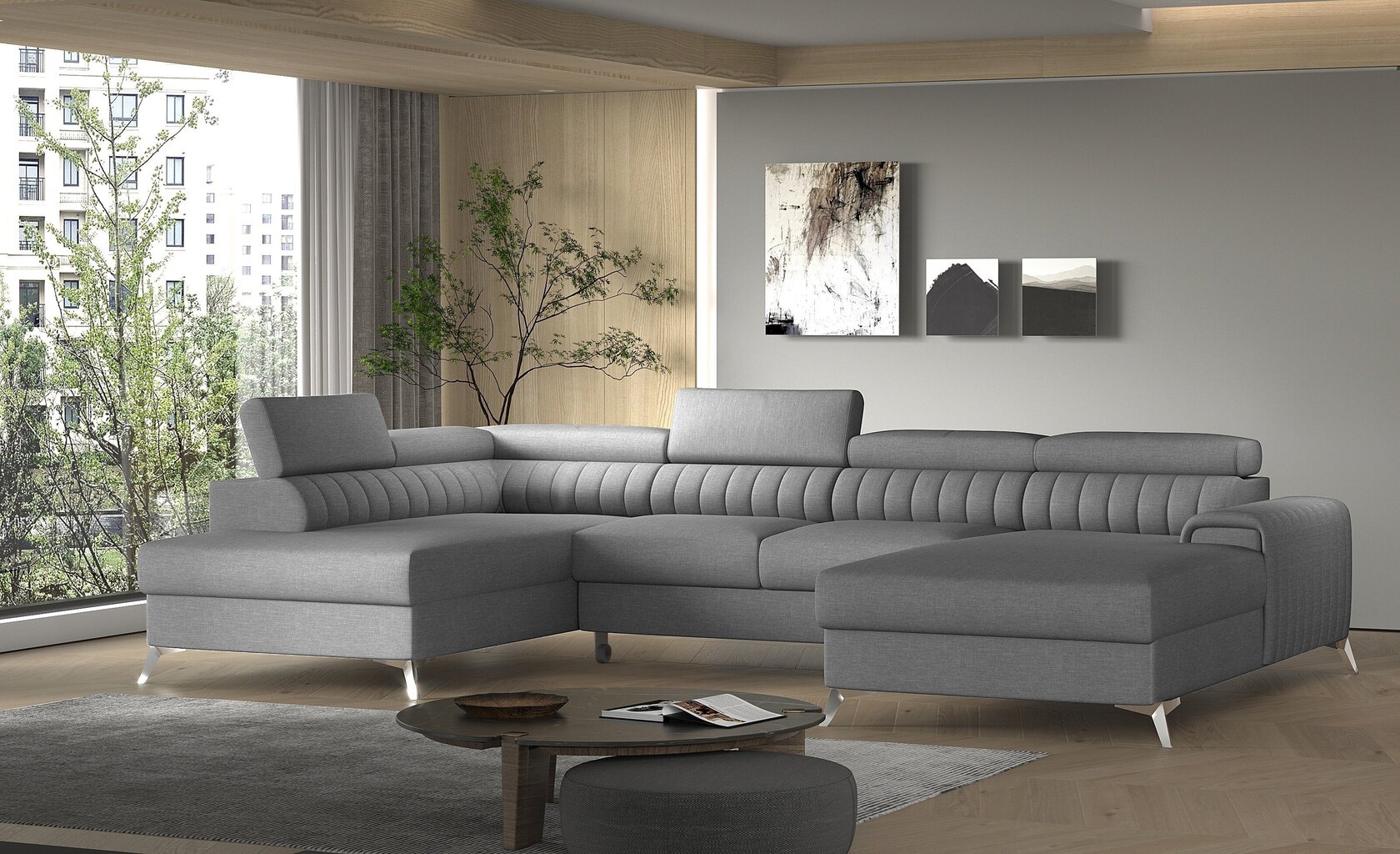 Stūra dīvāns NORE Lacante Flores 04, pelēks цена и информация | Stūra dīvāni | 220.lv