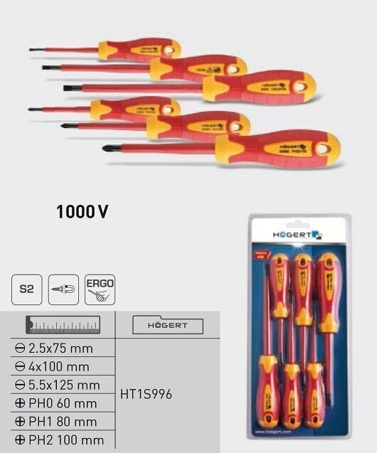 Elektrisko skrūvgriežu komplekts 1000V / S2 tērauds, HT1S996 cena un informācija | Rokas instrumenti | 220.lv