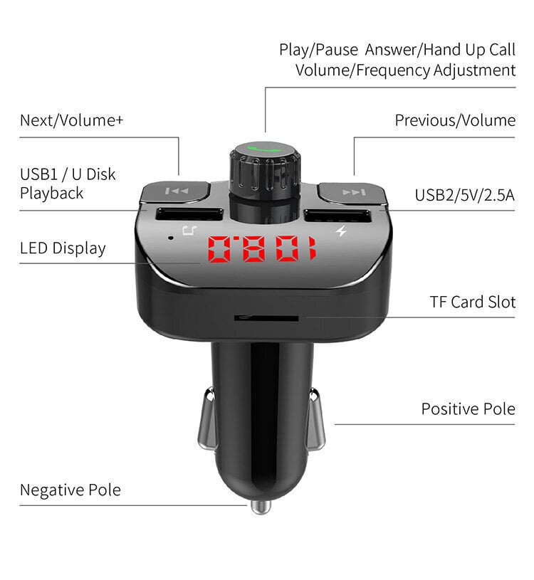 FM Bluetooth G15 - lādētājs Bluetooth \ USBx2 \ TF kartes slots cena un informācija | FM Modulatori | 220.lv