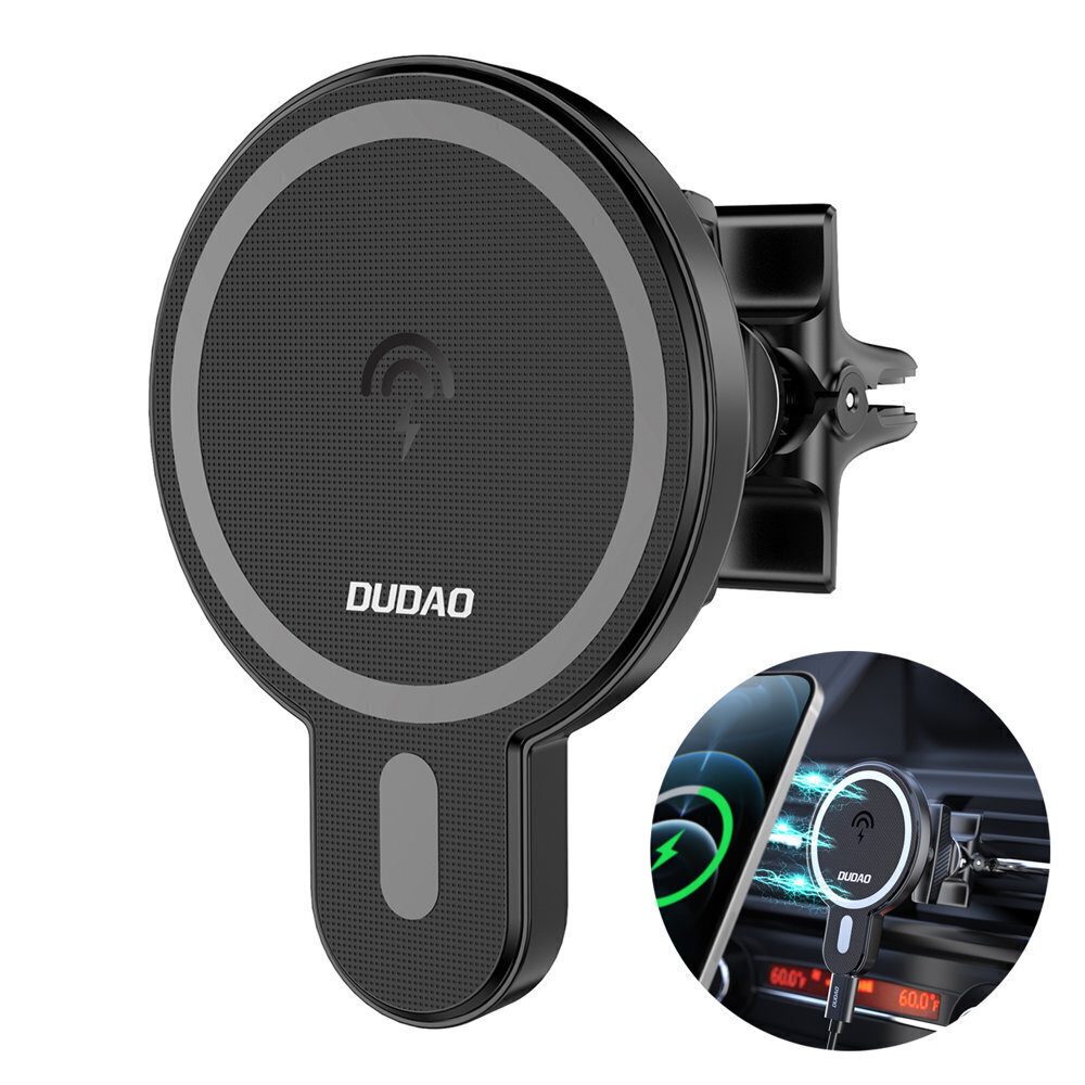 Dudao magnetic car phone holder wireless Qi charger 15 W (MagSafe compatible for iPhone) black (F13) цена и информация | Lādētāji un adapteri | 220.lv