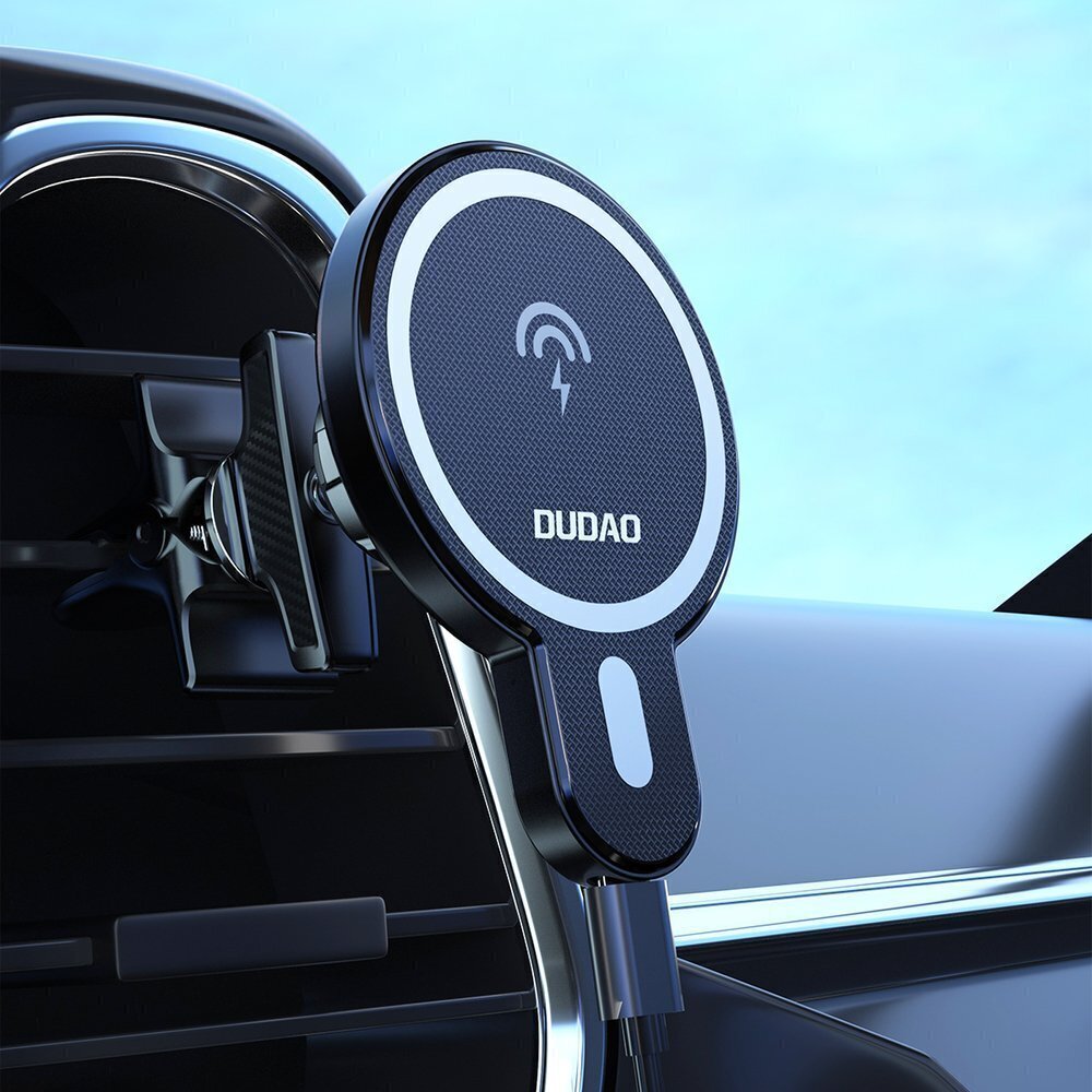Dudao magnetic car phone holder wireless Qi charger 15 W (MagSafe compatible for iPhone) black (F13) цена и информация | Lādētāji un adapteri | 220.lv