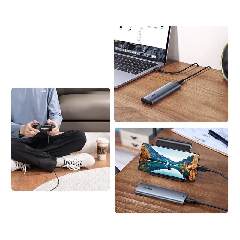 Ugreen external SSD drive M.2 housing case USB 3.2 Gen 2 (SuperSpeed USB 10 Gbps) + cable USB Type C 0,5m grey(CM400 10902) цена и информация | Savienotājkabeļi | 220.lv