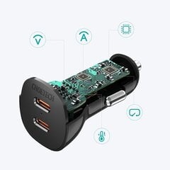 Автомобильное зарядное устройство Choetech 2x USB Type C Quick Charge Power Delivery 40W FCP AFC, черное (TC0008) цена и информация | Зарядные устройства для телефонов | 220.lv