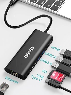 Choetech docking station adapter hub USB Typ C 6in1 100W PD black (HUB-M05) cena un informācija | Savienotājkabeļi | 220.lv