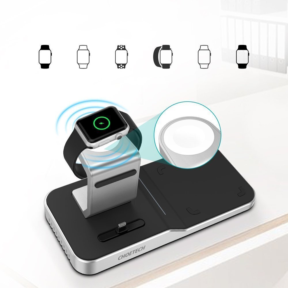 Choetech Wireless Charger qi charging 4in1station for smartphone / Apple Watch / AirPods 10W black (T316) cena un informācija | Lādētāji un adapteri | 220.lv