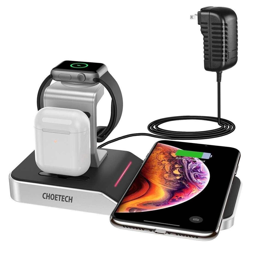 Choetech Wireless Charger qi charging 4in1station for smartphone / Apple Watch / AirPods 10W black (T316) cena un informācija | Lādētāji un adapteri | 220.lv