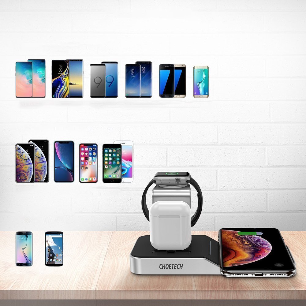 Choetech Wireless Charger qi charging 4in1station for smartphone / Apple Watch / AirPods 10W black (T316) цена и информация | Lādētāji un adapteri | 220.lv