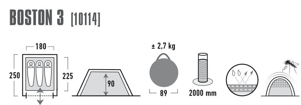 Pārgājienu telts High Peak Pārgājienu telts Boston 3P (10114) цена и информация | Teltis | 220.lv