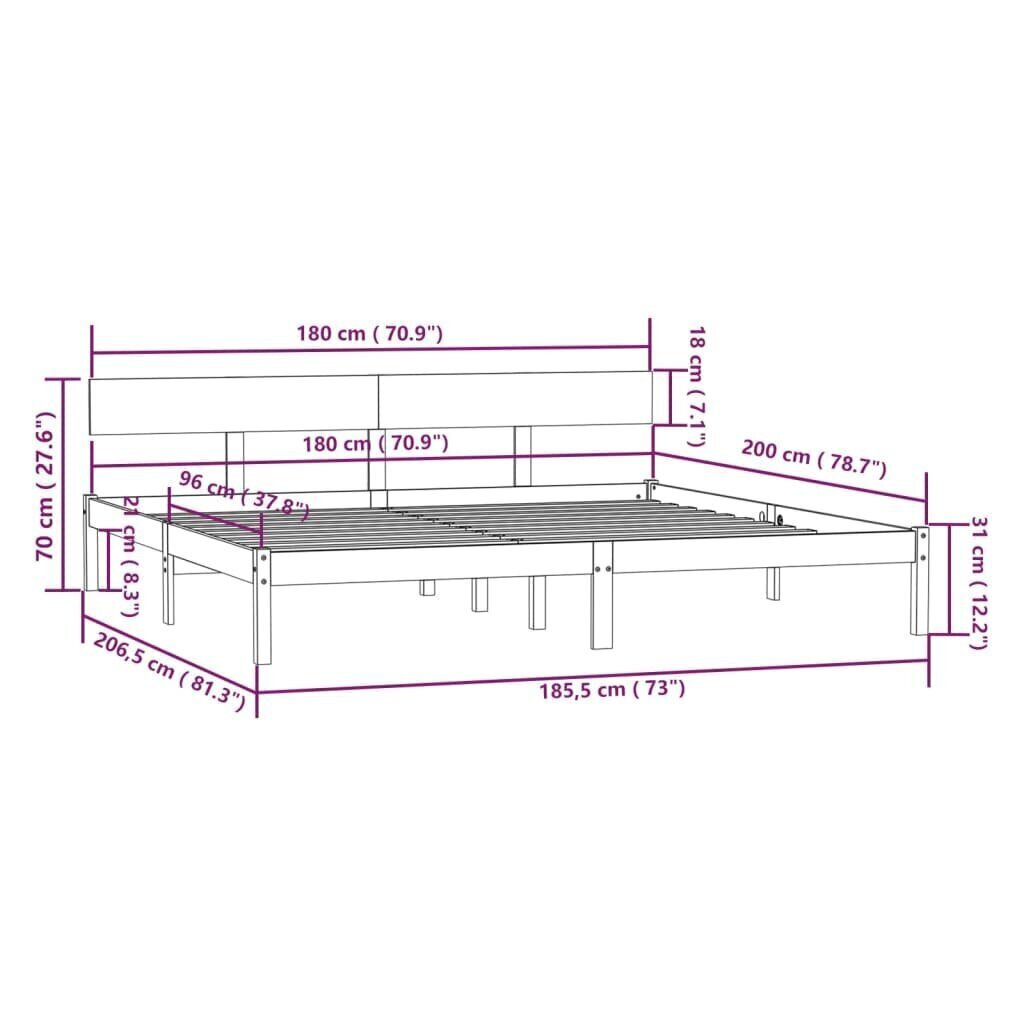 vidaXL gultas rāmis, balts, priedes masīvkoks, 180x200 cm cena un informācija | Gultas | 220.lv