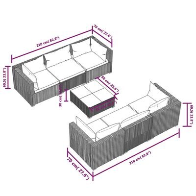 vidaXL 7-daļīgs dārza atpūtas mēbeļu komplekts, pelēka PE rotangpalma cena un informācija | Dārza mēbeļu komplekti | 220.lv