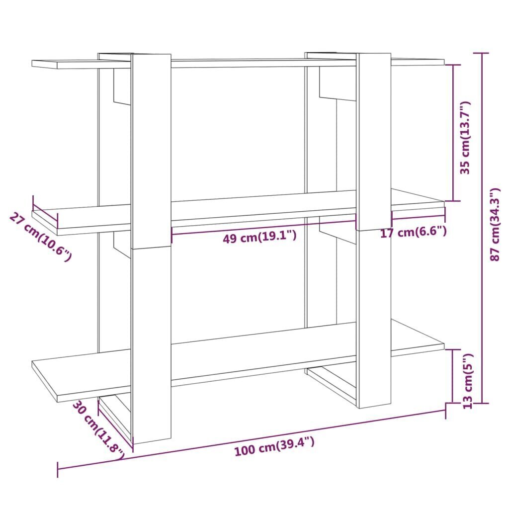 vidaXL grāmatu plaukts, aizslietnis, ozolkoka krāsa, 100x30x87 cm цена и информация | Plaukti | 220.lv