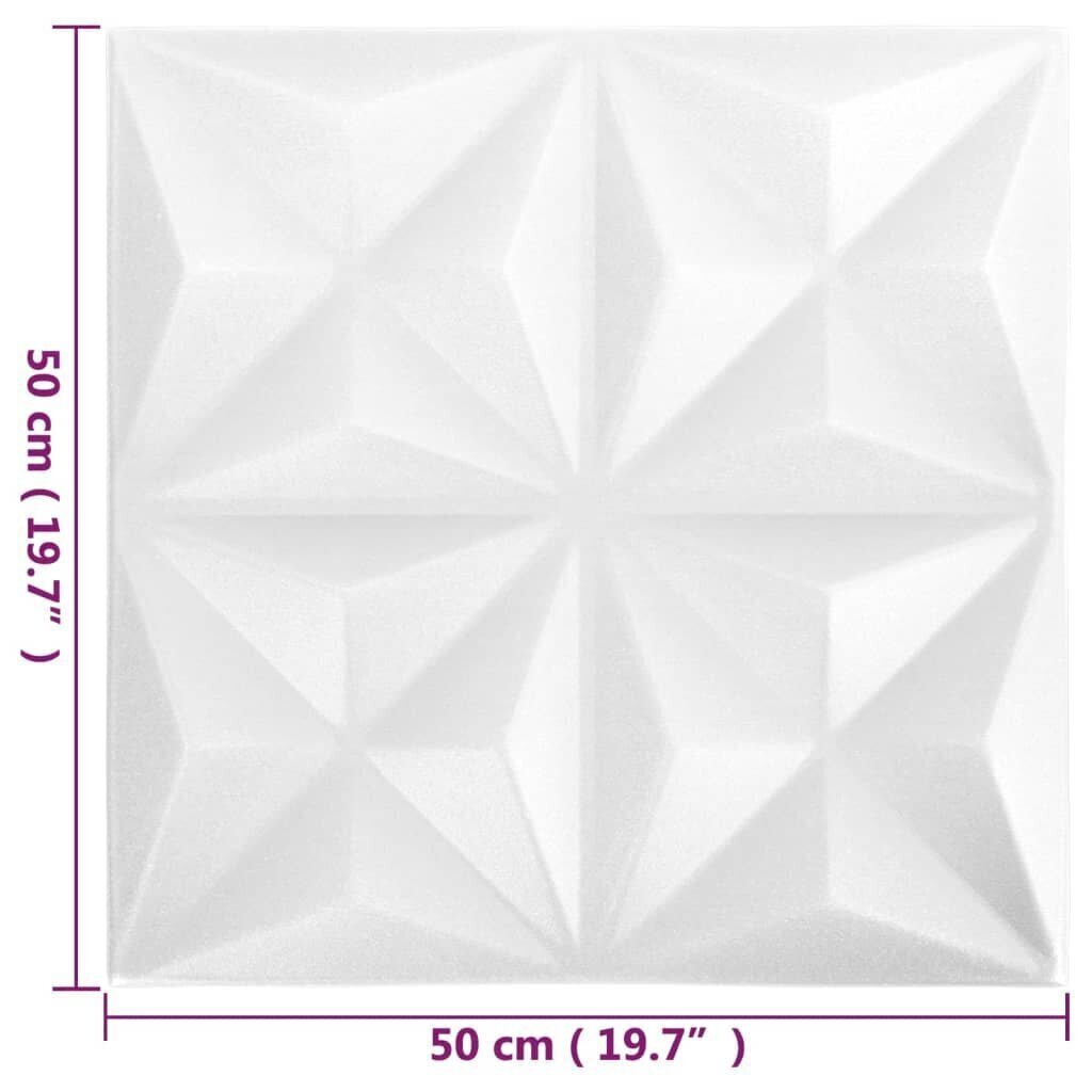 vidaXL 3D sienas paneļi, 24 gab., 50x50 cm, balts origami, 6 m² cena un informācija | Griestu, sienu dekoru elementi | 220.lv
