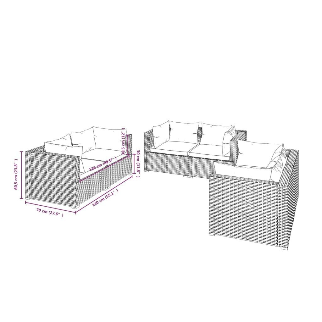 vidaXL 6-daļīgs dārza atpūtas mēbeļu komplekts, brūna PE rotangpalma цена и информация | Dārza mēbeļu komplekti | 220.lv